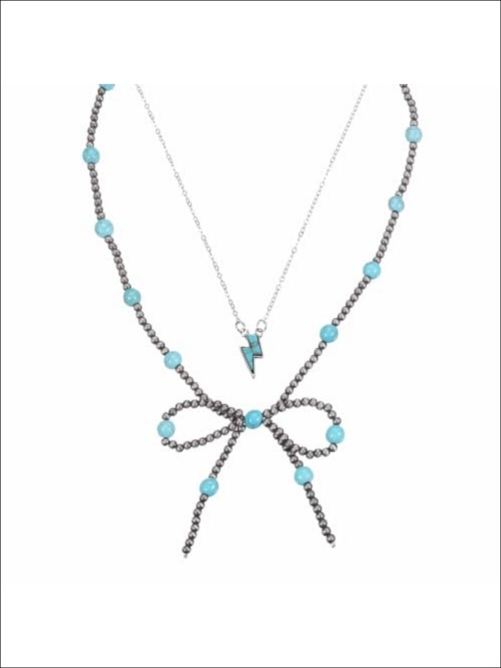 Boho Western Turquoise Bow & Geometric Pendant Necklace Set